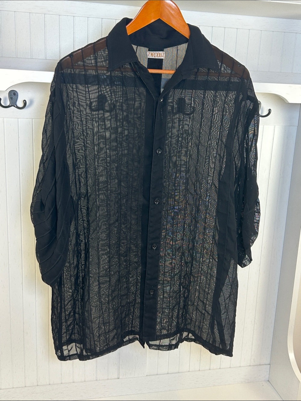 Zardouz Black Sheer Oversized Button Back Avant Garde Shirt